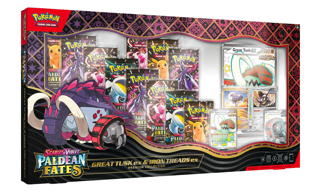 2025 Pokémon Scarlet & Violet "Paldean Fates Great Tusk ex & Iron Treads ex Premium Collection Box" POKE048