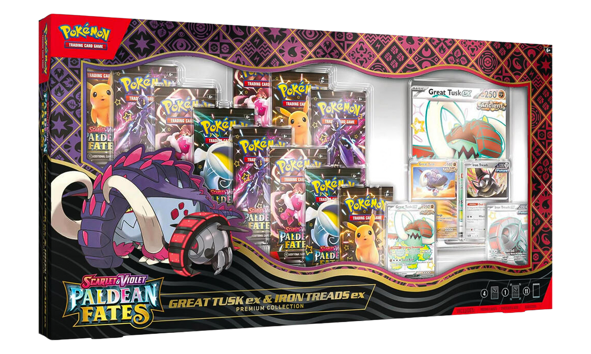 2025 Pokémon Scarlet & Violet "Paldean Fates Great Tusk ex & Iron Treads ex Premium Collection Box" POKE048